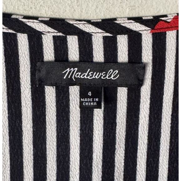 Madewell Ruffle Faux Wrap Dress Women’s Size 4 Candied Orchids Striped Floral - Picture 5 of 6